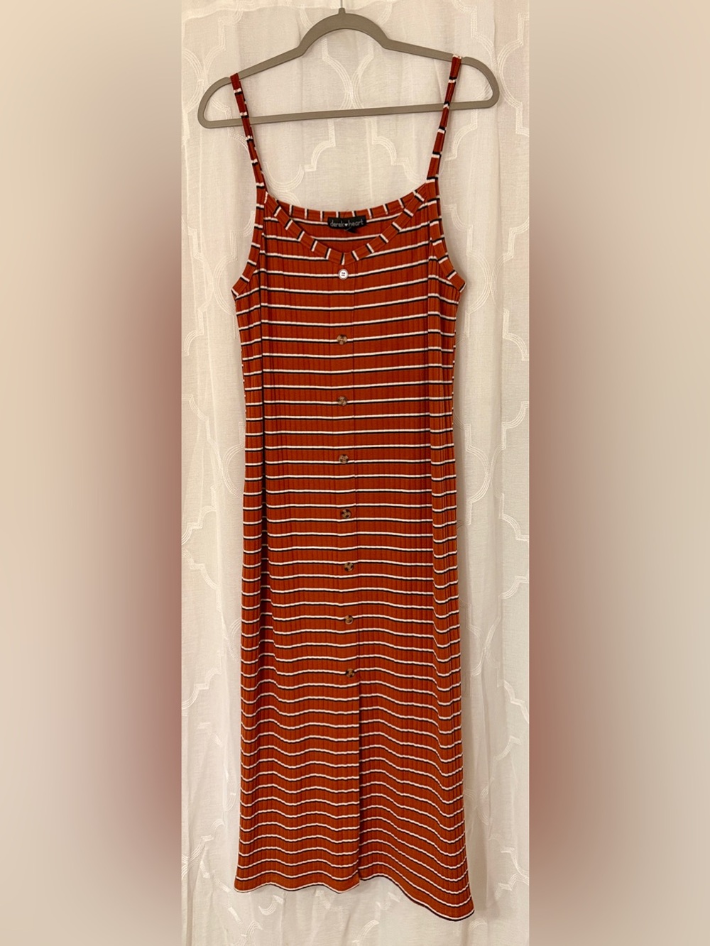 Derek Heart Rust & White Striped Button-Front Midi Dress | Size 2X